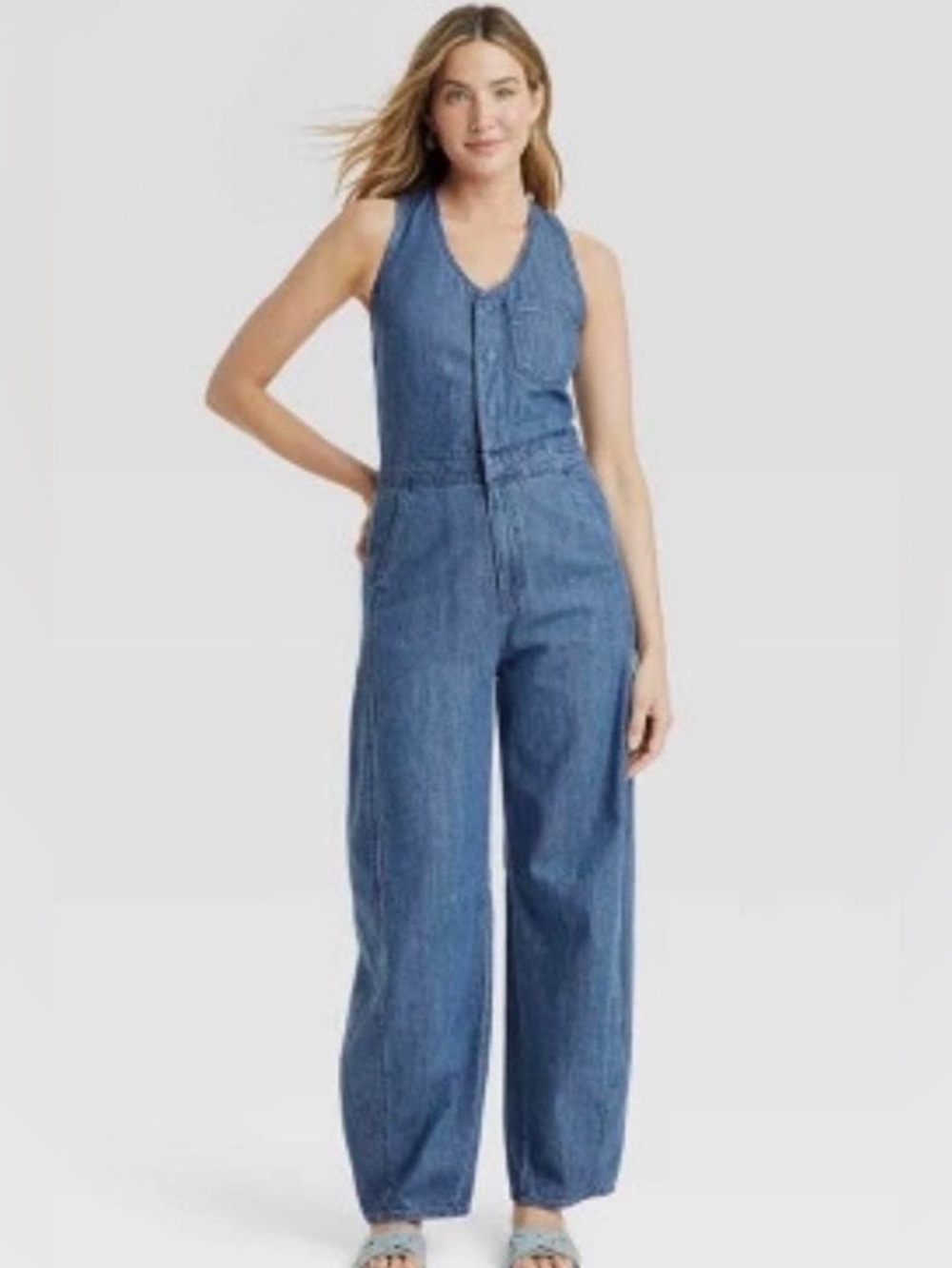 Universal Thread Blue Denim Sleeveless Wide-Leg Boho Western Jumpsuit